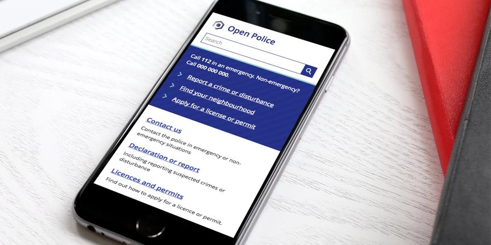 Open Police 3.0 demo website on a smartphone.